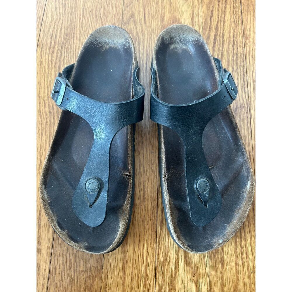 Birkenstock Gizeh Leather Unisex Sandal Black Men 5 5.5 Women 7.5 8